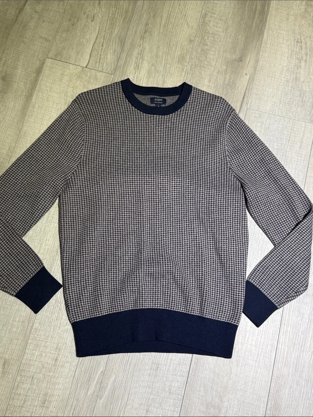 J. Crew Factory Navy and Gray Houndstooth Crewneck Sweater